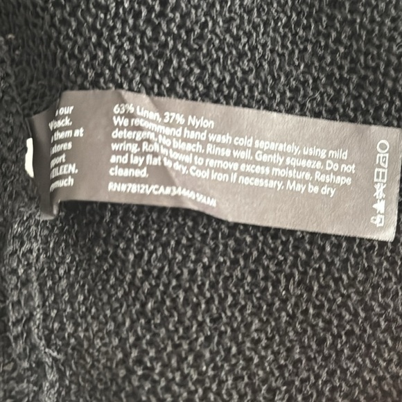 Eileen Fisher Linen‎ Blend Black Cardigan Sweater Lightweight Knit Size L Work - Picture 5 of 5